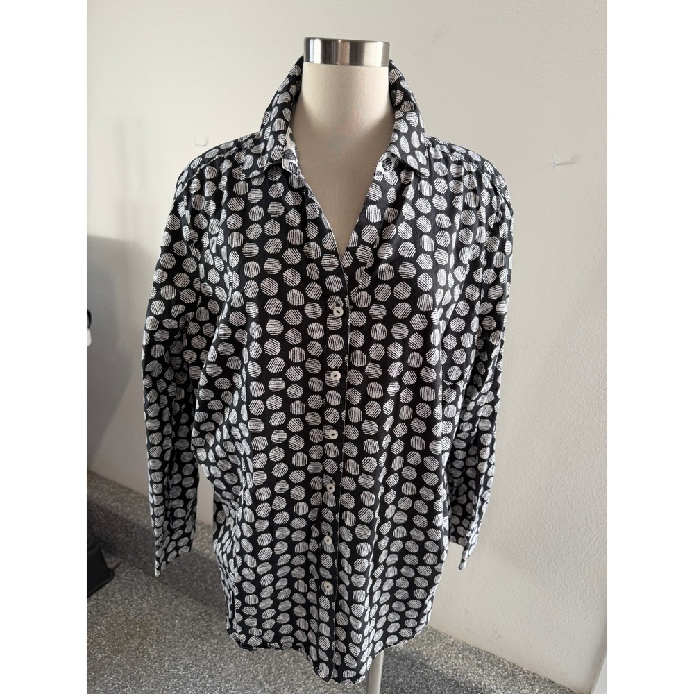 Foxcroft Womens Plus 20W Wrinkle Free Black White Geometric Circle Shirt Blouse